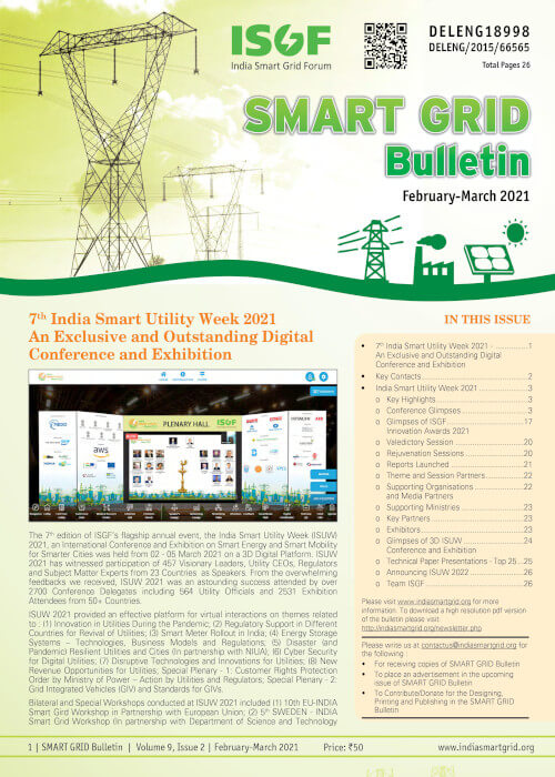 Announcement of Samrt Incubator of the Year award to VJTI-TBI covered by ISGF SMART GRID BULLETIN, Feb-Mar 2021 issue