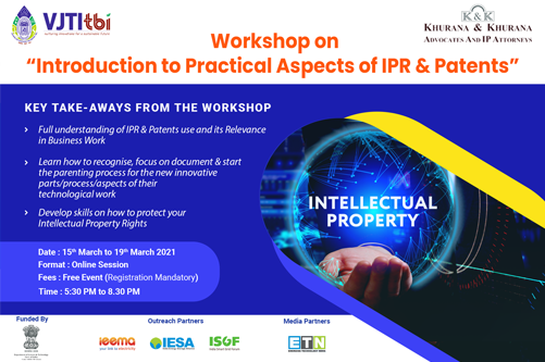 Free workshop on Introduction to Practical Aspects of IPR & Patents!!!